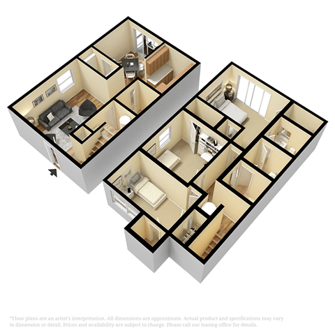 Floor plan for 3 beds, 1.5 baths, 1100 sqft